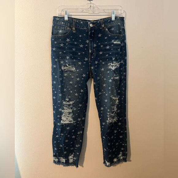 New Star Print Distressed Mom Jeans - Picture 4 of 11